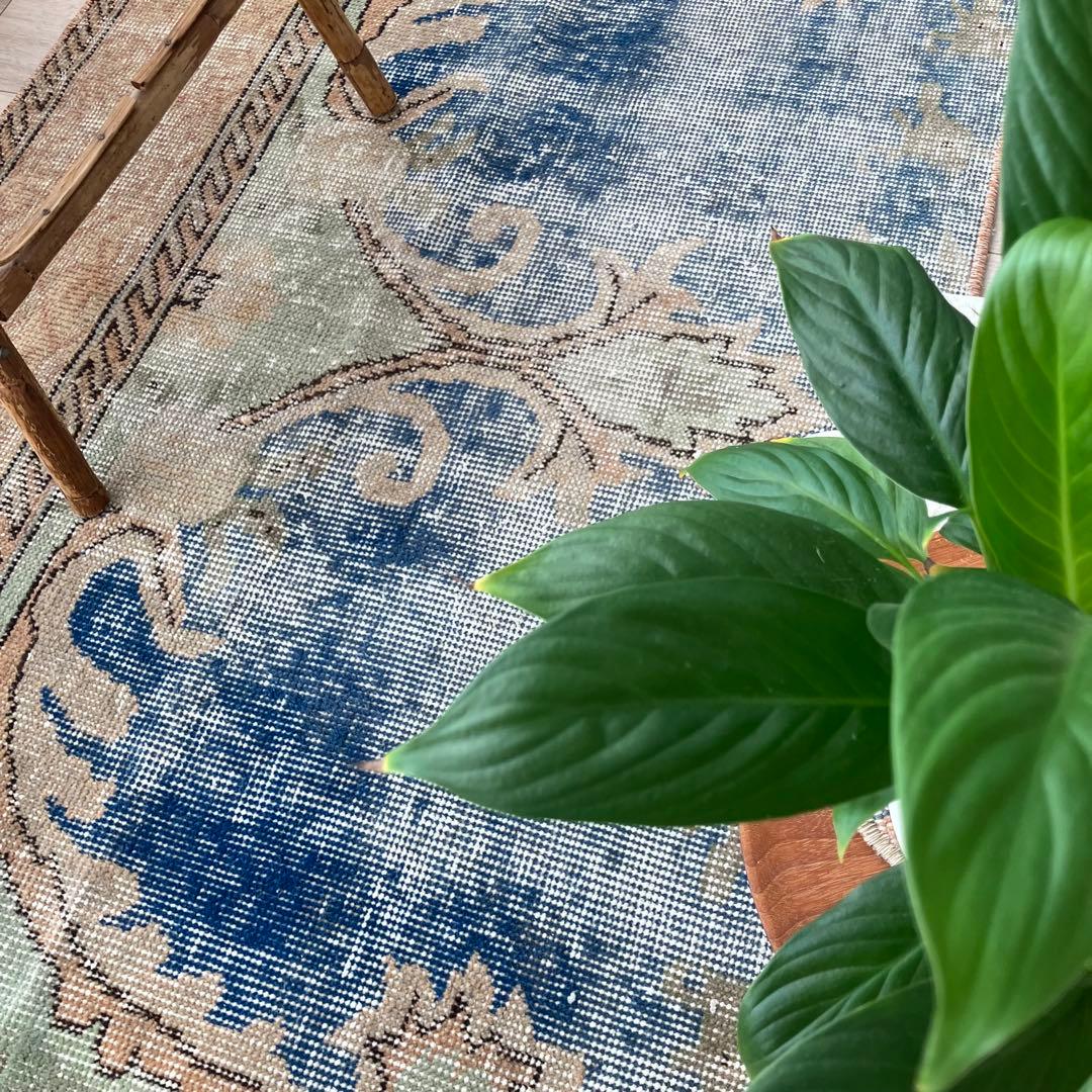 デニムブルー✳︎72×188 ベージュ　ロング　ランナー　トルコヴィンテージラグ