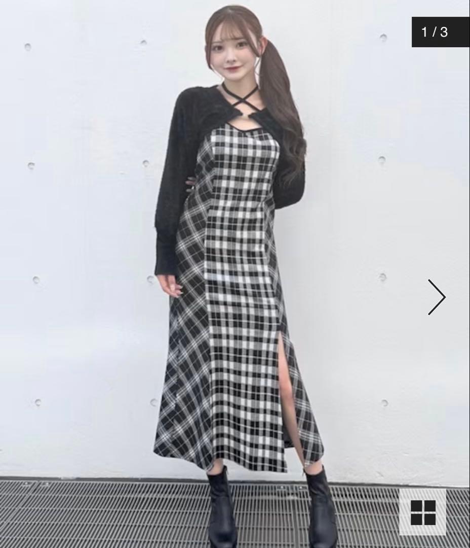 NOMAE シャギーボレロロングチェックワンピース