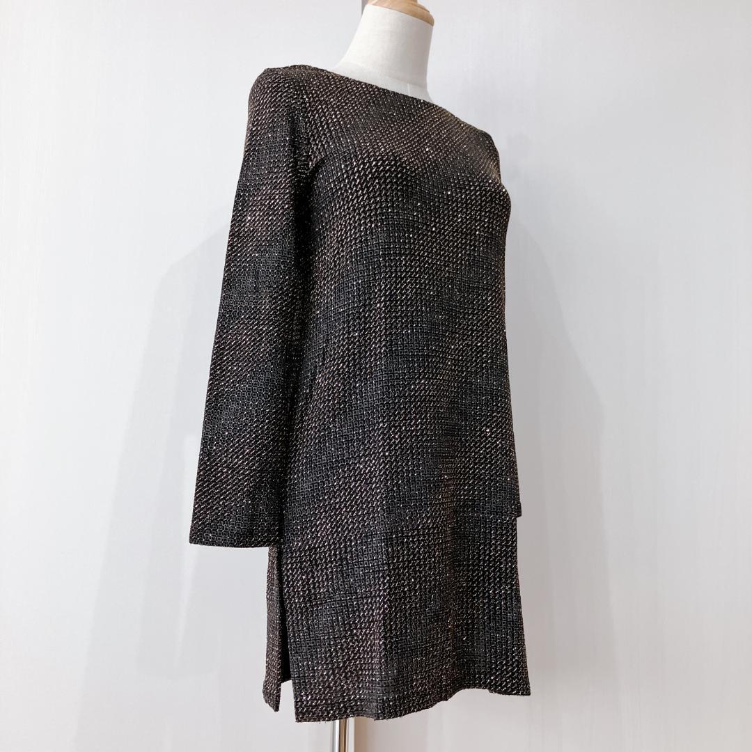 【極美品】コルソロッソ　ラメトップスサイドスリット　イタリア製長袖ワンピース