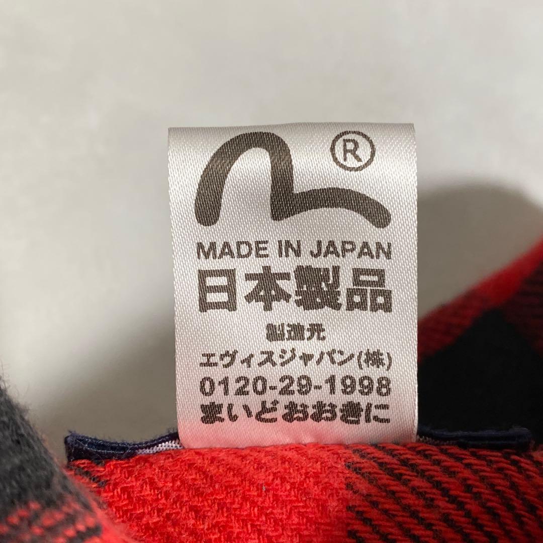 A18553 美品 エヴィス バッファローチェックフランネルシャツ 赤黒 42