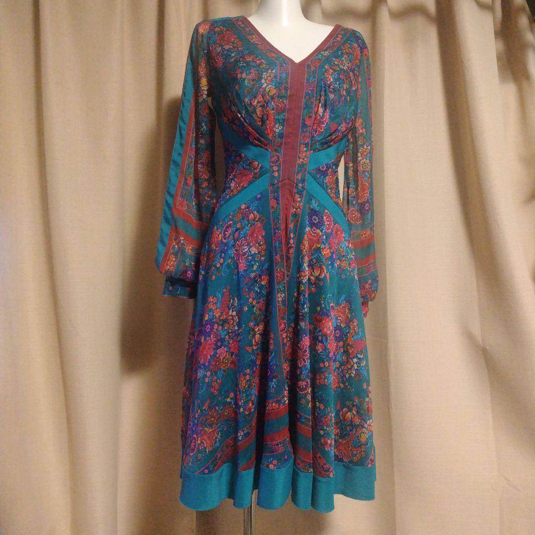 TADASHI SHOJI ターコイズ 花柄 長袖 ワンピース