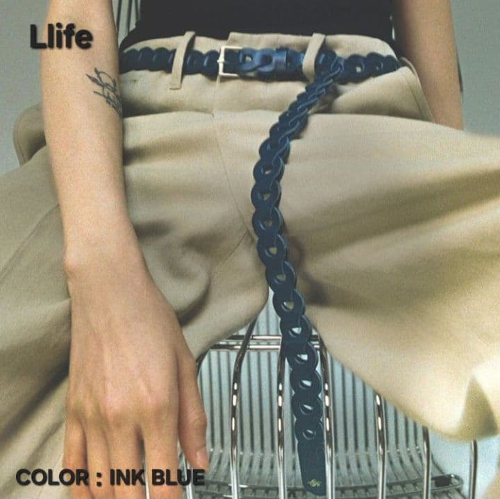 極美品★Llife LEATHER CHAIN BELT INK BLUE