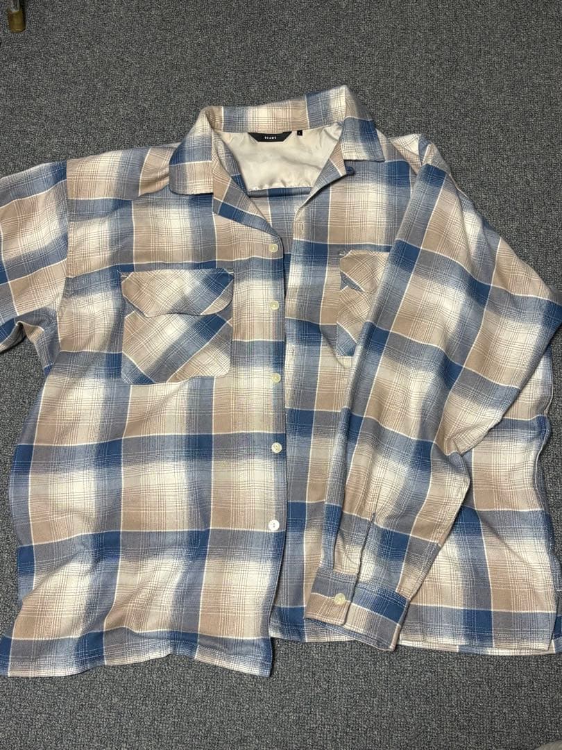 BEAMS オンブレチェック　オープンカラーシャツ Lサイズ