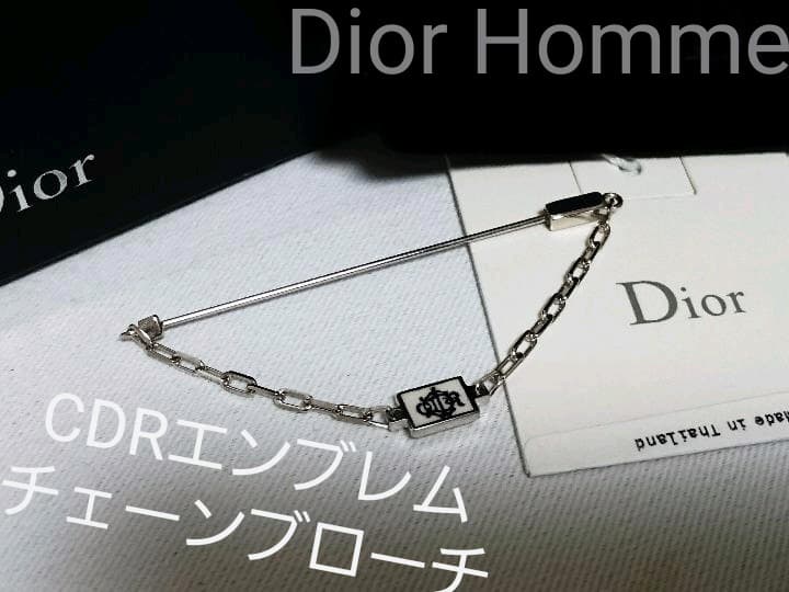 正規新古 激レア ディオールオム CDR ロゴチェーンブローチ 銀 付属有 兼用