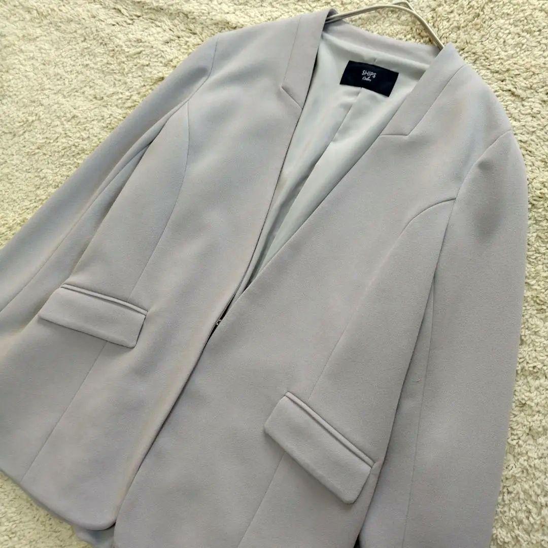 SHIPS シップス ノーカラーセットアップ 伸縮性 ボタンレス スーツ