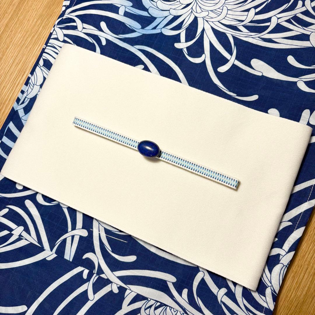 浴衣5点セット◆乱菊浴衣✖️白無地半幅帯✖️天然石帯留✖️真田紐✖️腰紐