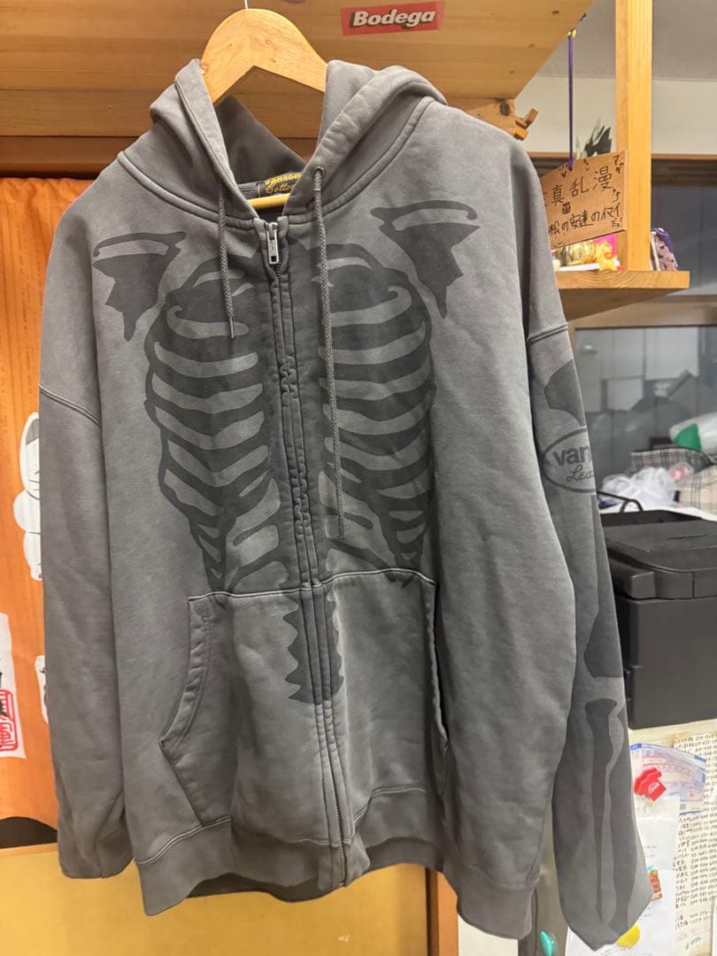 Vanson スケルトンプリント パーカー XL グレー