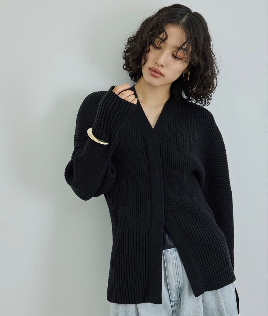 adam et rope【洗える】フォルムリブカーディガン