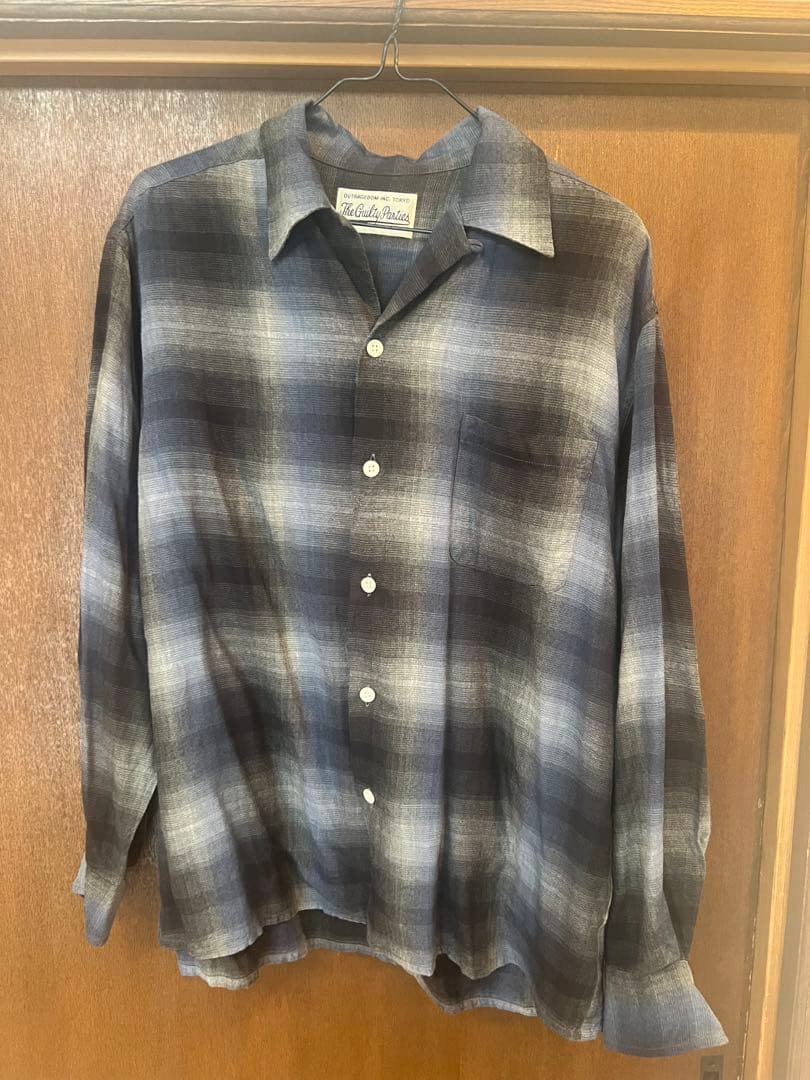 ワコマリア長袖レーヨンシャツ M 青グレー系チェック 好配色