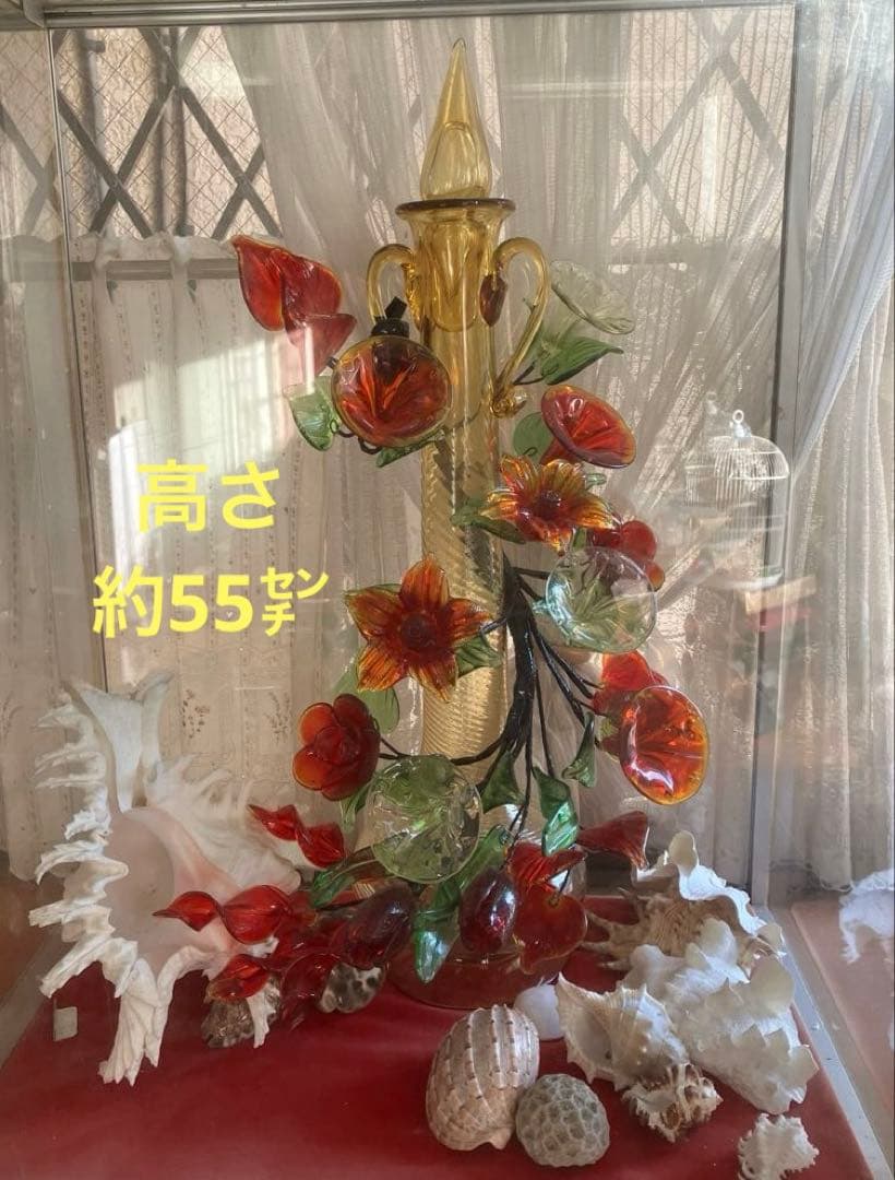 琉球ガラス　花と葉の装飾品