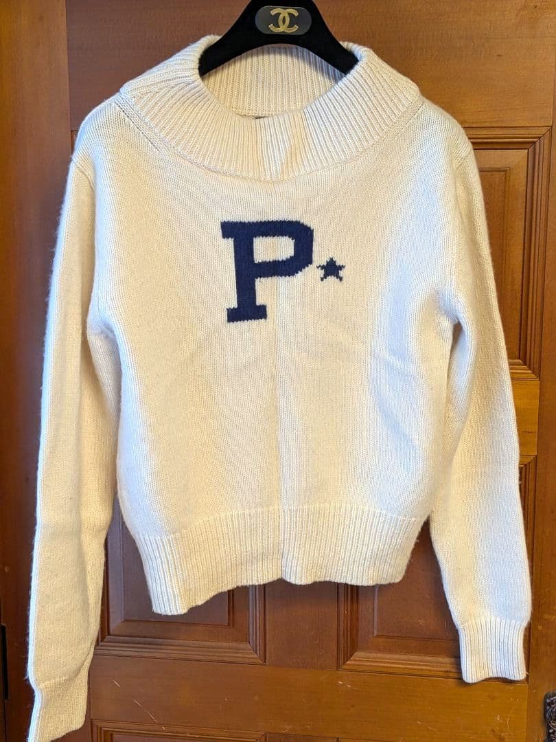 ラルフローレン ホワイト P刺繍 カシミヤ混ハイネックセーター