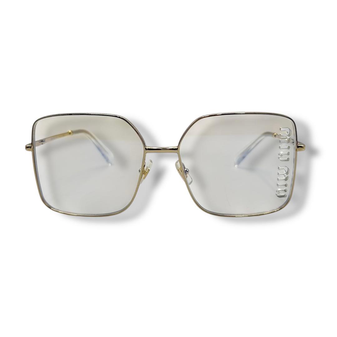 美品 MIUMIU ロゴ メタル サングラス メガネ 眼鏡 現行 スクエア ロゴ