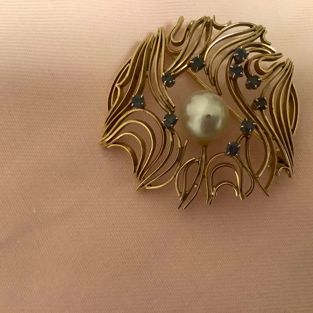 本パールとストーンのブローチ