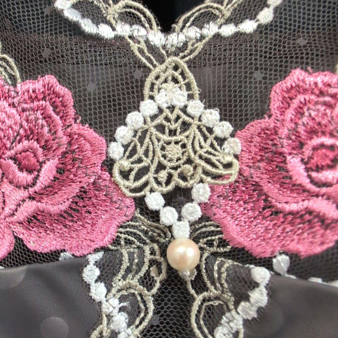 新品　サルート　薔薇刺繍　スリップ L　グレー　ドット柄