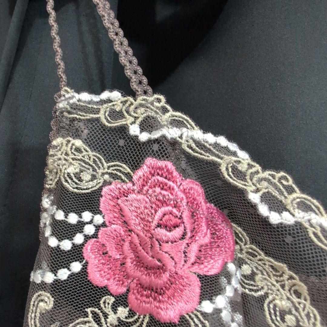 新品　サルート　薔薇刺繍　スリップ L　グレー　ドット柄