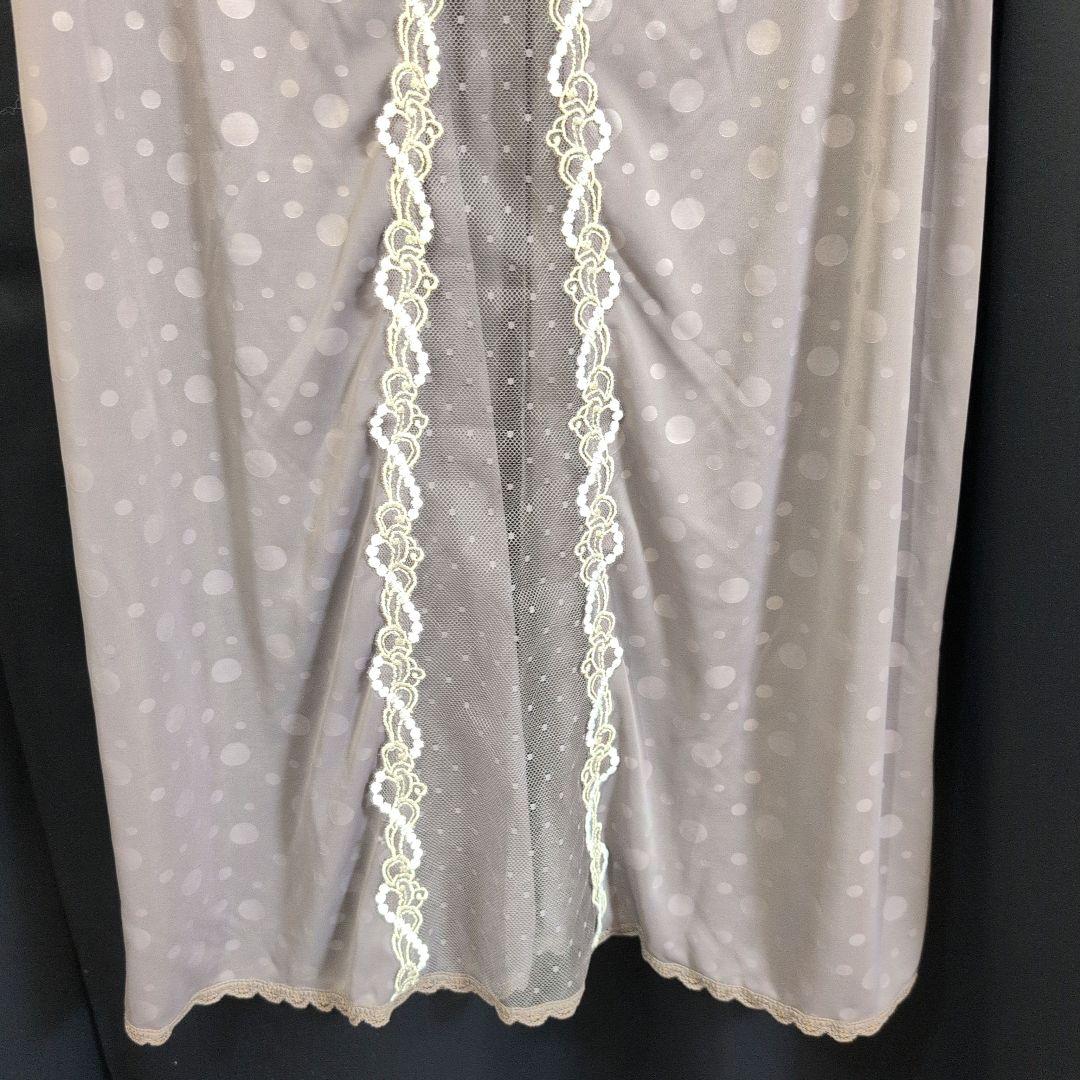 新品　サルート　薔薇刺繍　スリップ L　グレー　ドット柄