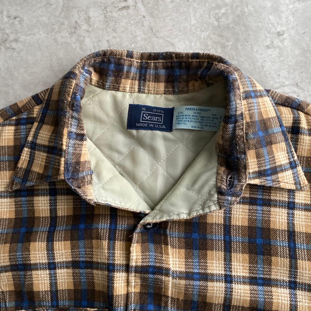 好配色 70s Sears キルティング オンブレ ネルシャツ USA製 XL