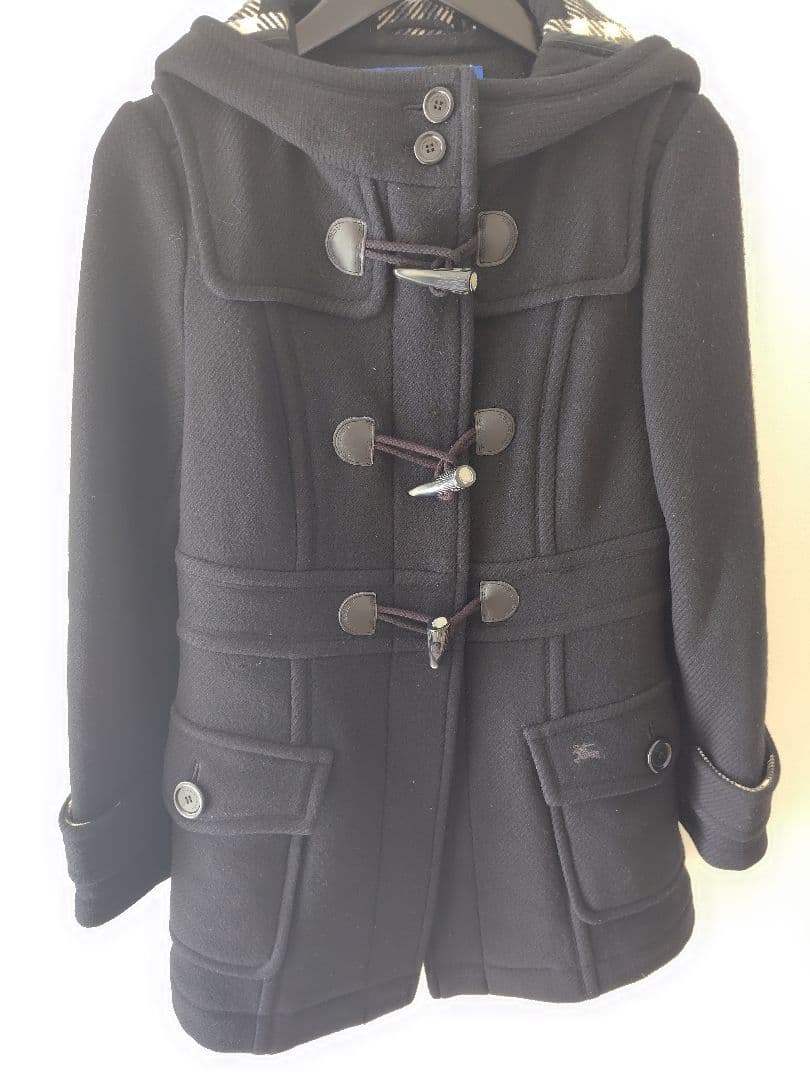 【美品】BURBERRY BLUE LABEL　ダッフルコート 黒 チェック裏地