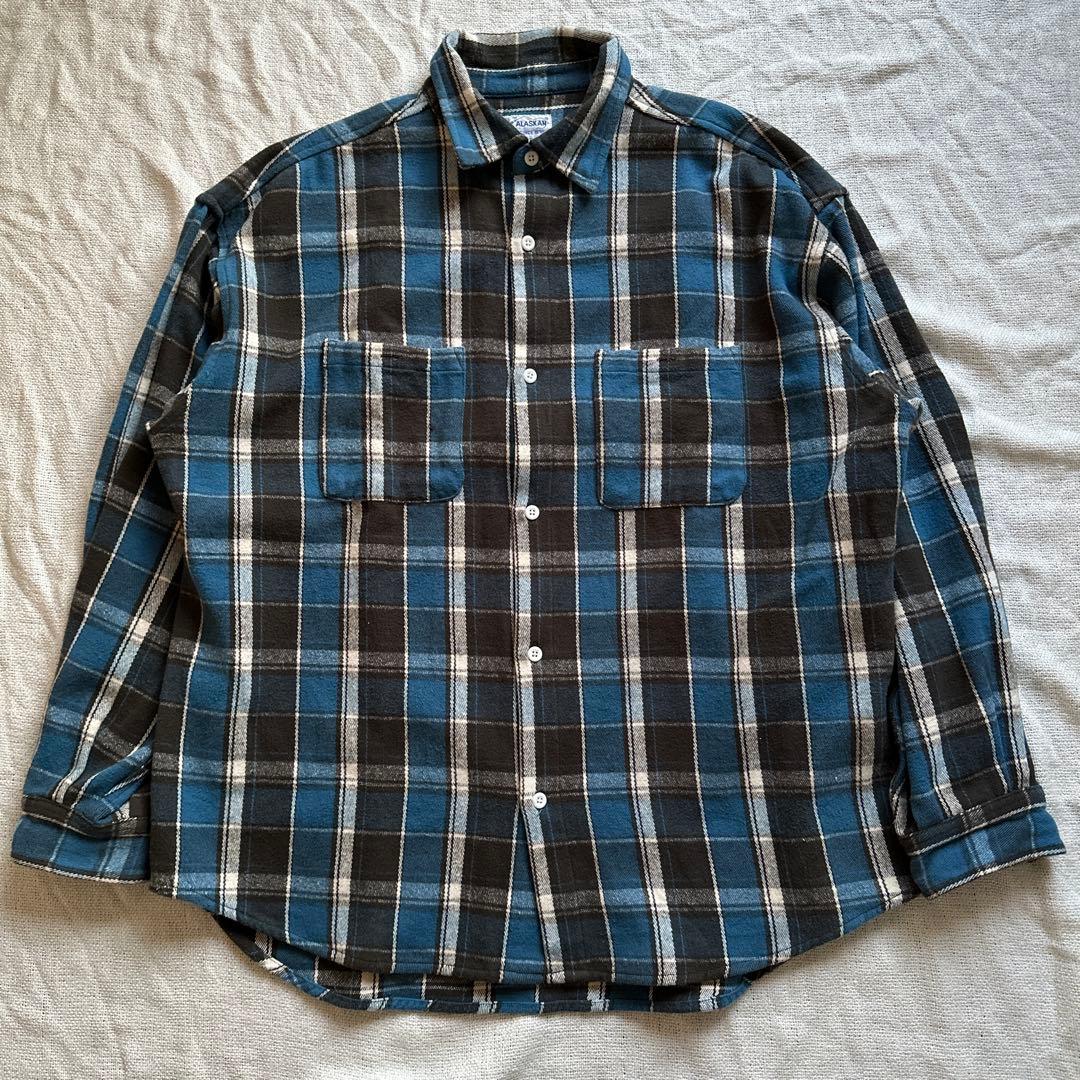 コットンネルシャツ ALASKAN USA ブルー/ブラック/ホワイト