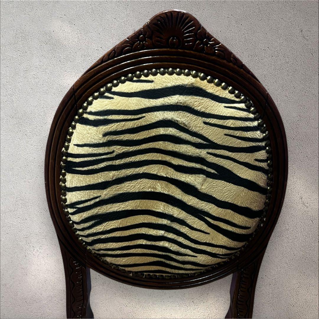 ♡ アンティーク　ヒョウ柄 猫脚 ダイニングチェア ♡