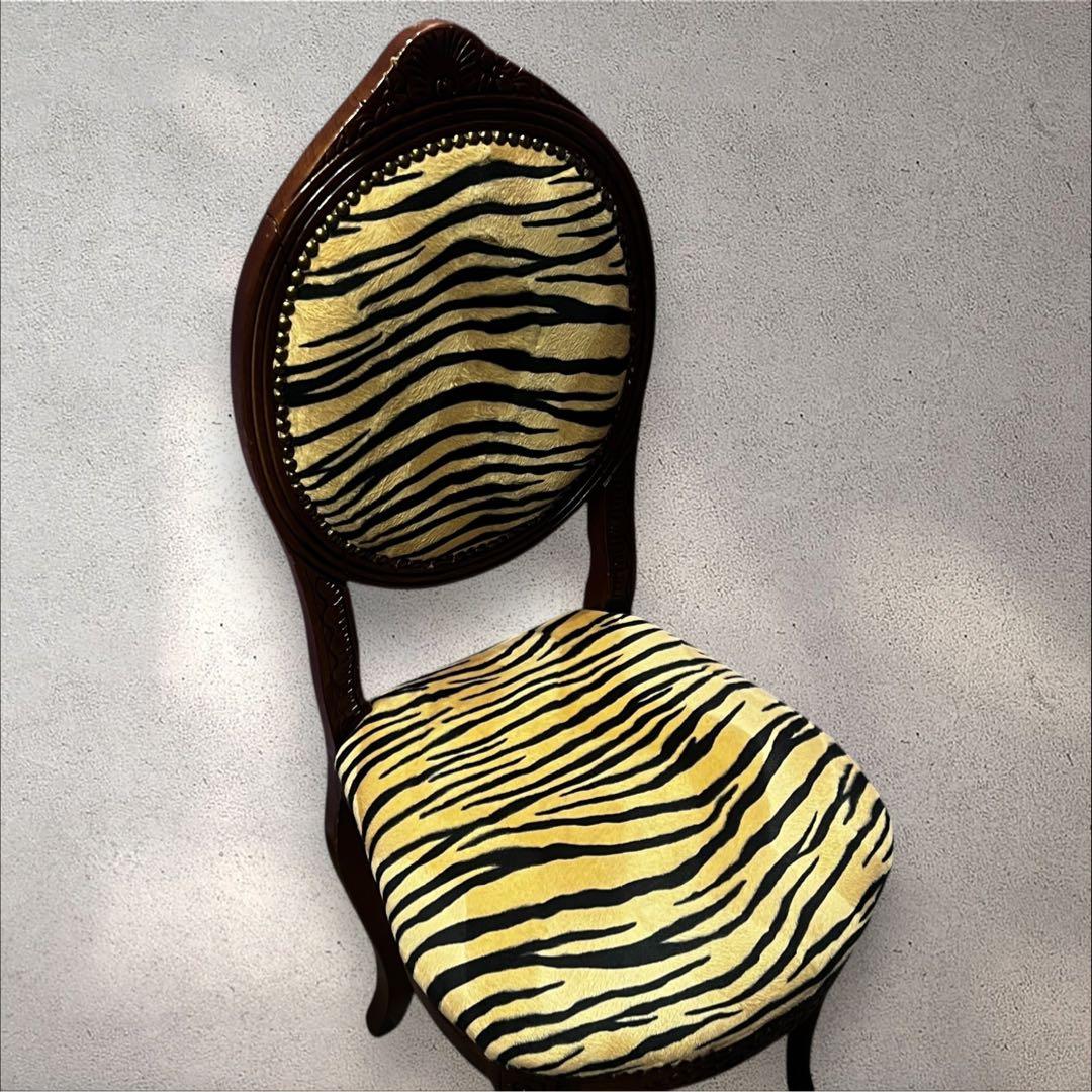 ♡ アンティーク　ヒョウ柄 猫脚 ダイニングチェア ♡