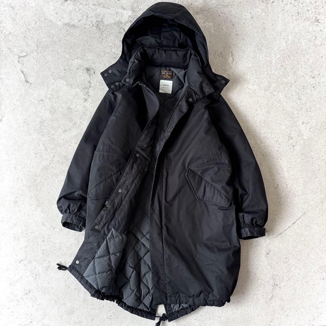 美品 ミスターオリーブ 日本製 河田ダウン ダウンモッズコート 黒MrOlive