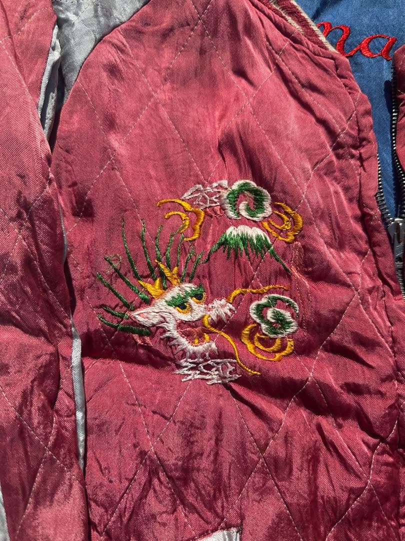 50s souvenir jacket スカジャン 龍と虎の刺繍 赤/シルバー