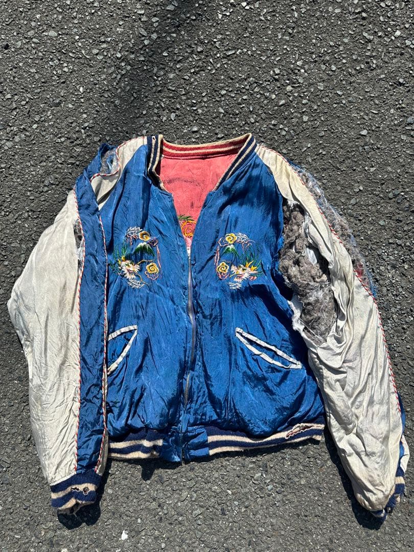 50s souvenir jacket スカジャン 龍と虎の刺繍 赤/シルバー