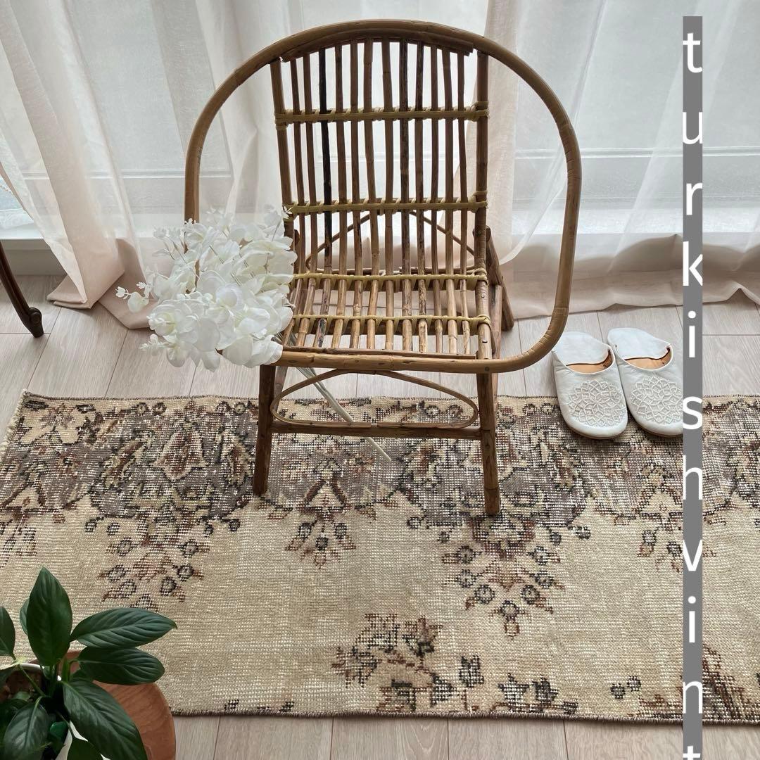 カフェオレベージュ54×220ブラウン　超ロングランナー　トルコヴィンテージラグ