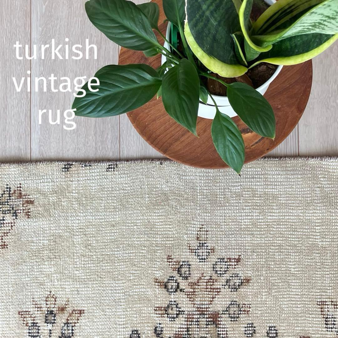 カフェオレベージュ54×220ブラウン　超ロングランナー　トルコヴィンテージラグ