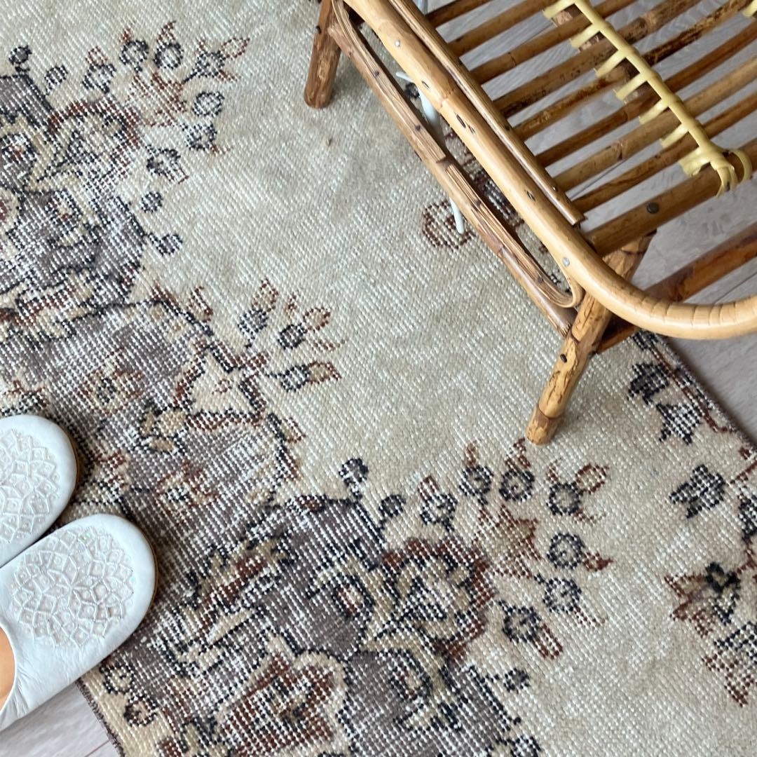 カフェオレベージュ54×220ブラウン　超ロングランナー　トルコヴィンテージラグ