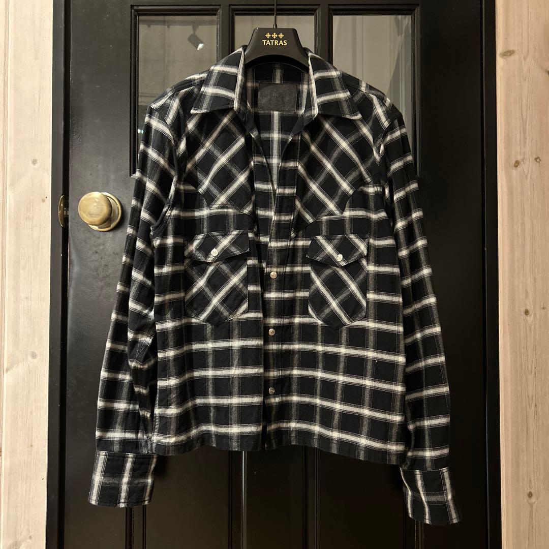 The letters チェックシャツ M BK