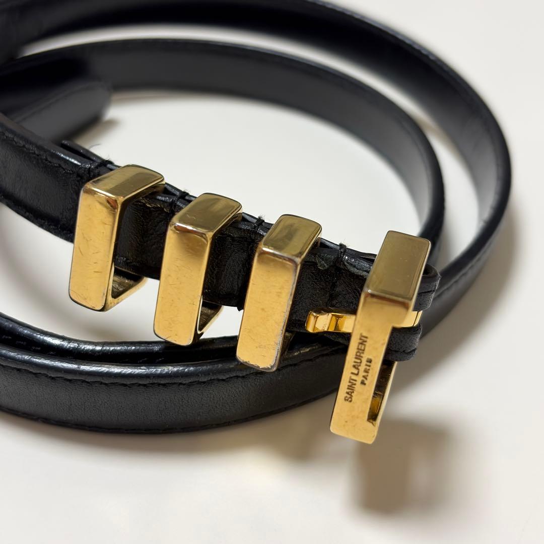 SAINT LAURENT ブラックレザー３連ベルト ゴールド エディ