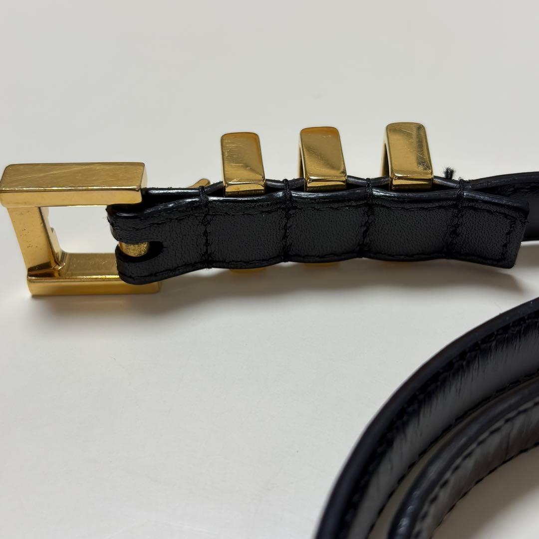 SAINT LAURENT ブラックレザー３連ベルト ゴールド エディ