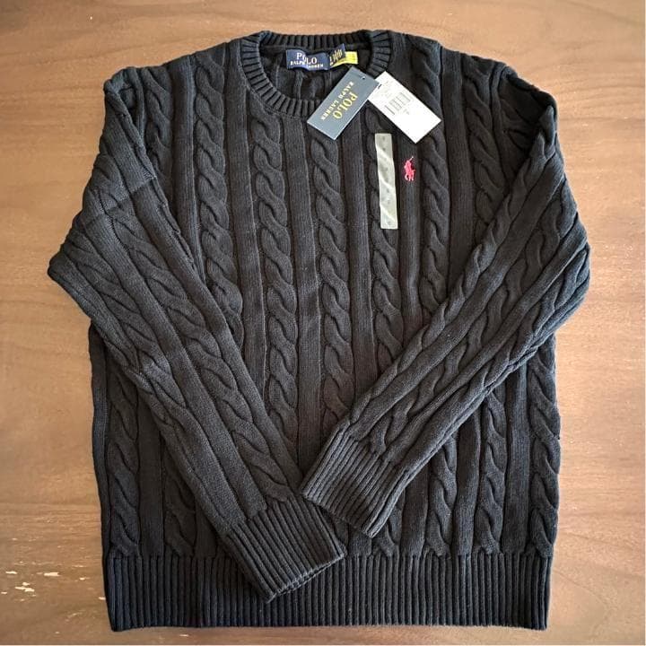 メンズ黒S 【新品タグ付】POLO ラルフローレン コットン ケーブル セーター