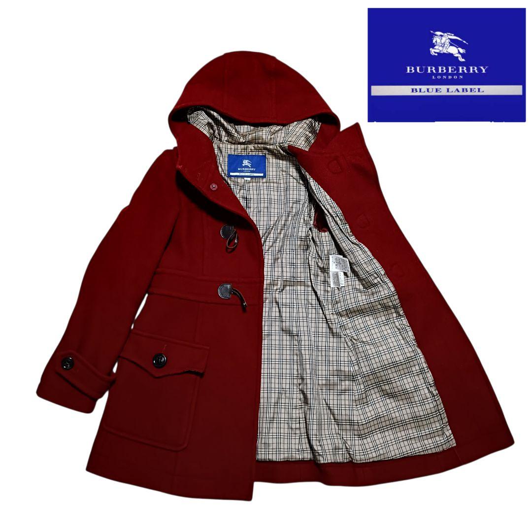 【美品】バーバリーブルーレーベル ダッフルコート ノバチェック レッド 38
