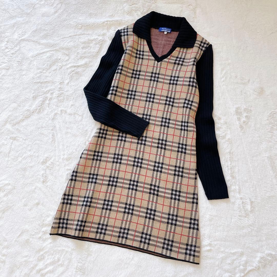 BURBERRY BLUE LABEL 切り替えニットスキッパーワンピース