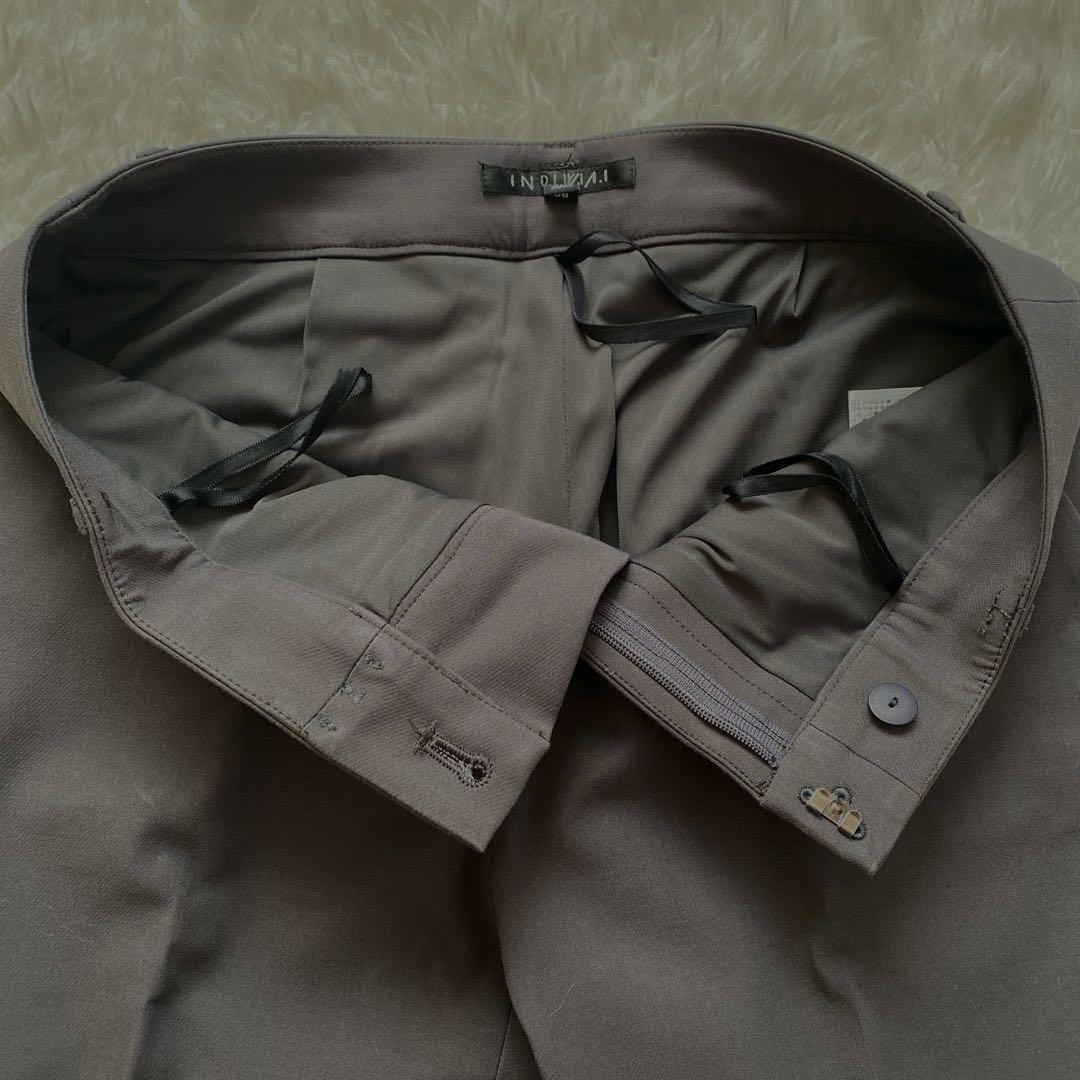 インディヴィ　ノーカラージャケット　セットアップ　グレー　パンツスーツ