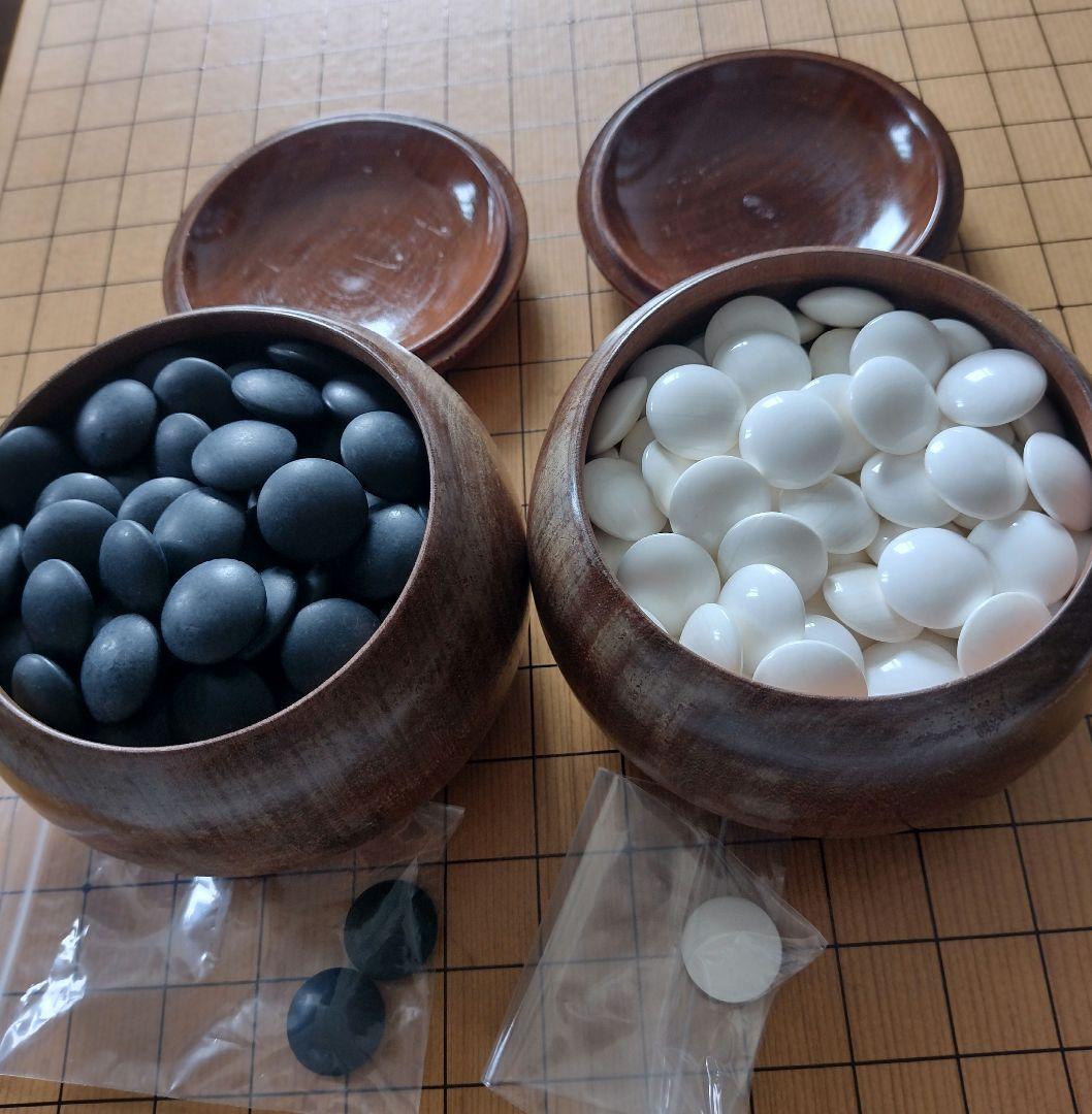 蛤碁石、碁笥セット白石 180個 黒石181個