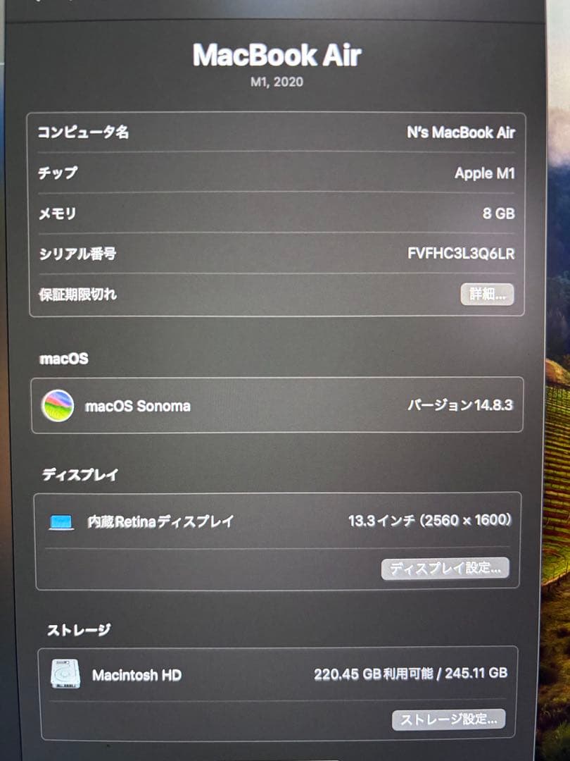 バッテリー96% MacBook Air M1 13インチ シルバー