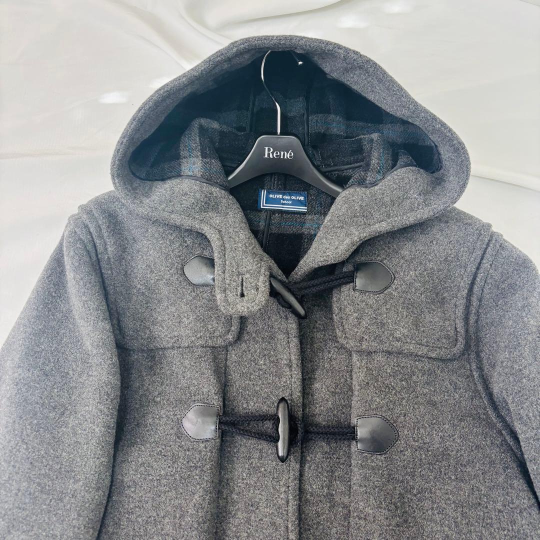 オリーブデオリーブ ダッフルコート グレー ウール 裏地チェック柄 Lサイズ