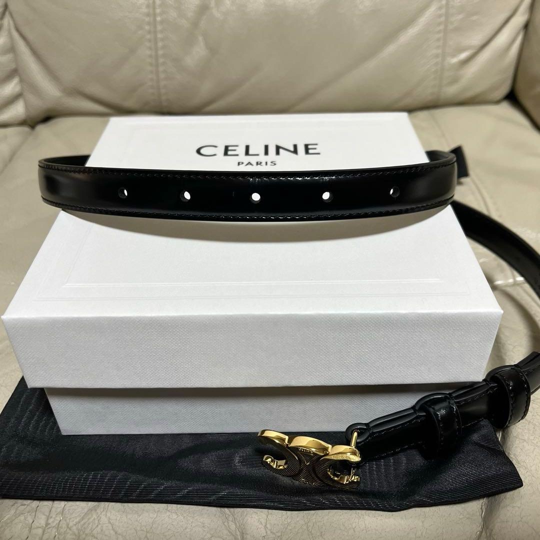 極美品☆CELINE セリーヌ ブラックトリオンフベルト ゴールドバックル