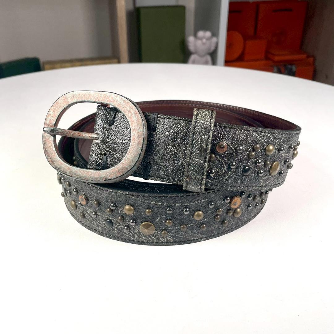 新品 ETRO スタッズ レザーベルト イタリア製 Y2K ペイズリー