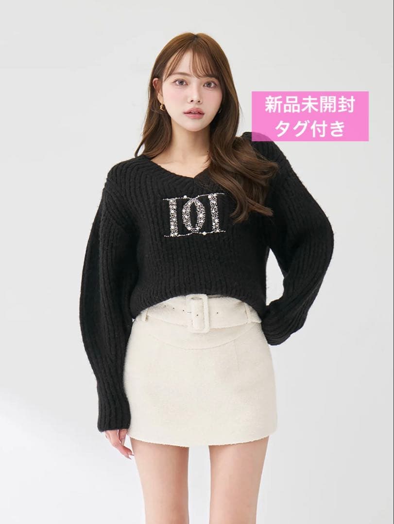 Darich ファンシービーズDDロゴボリュームニットトップス ブラック BLK