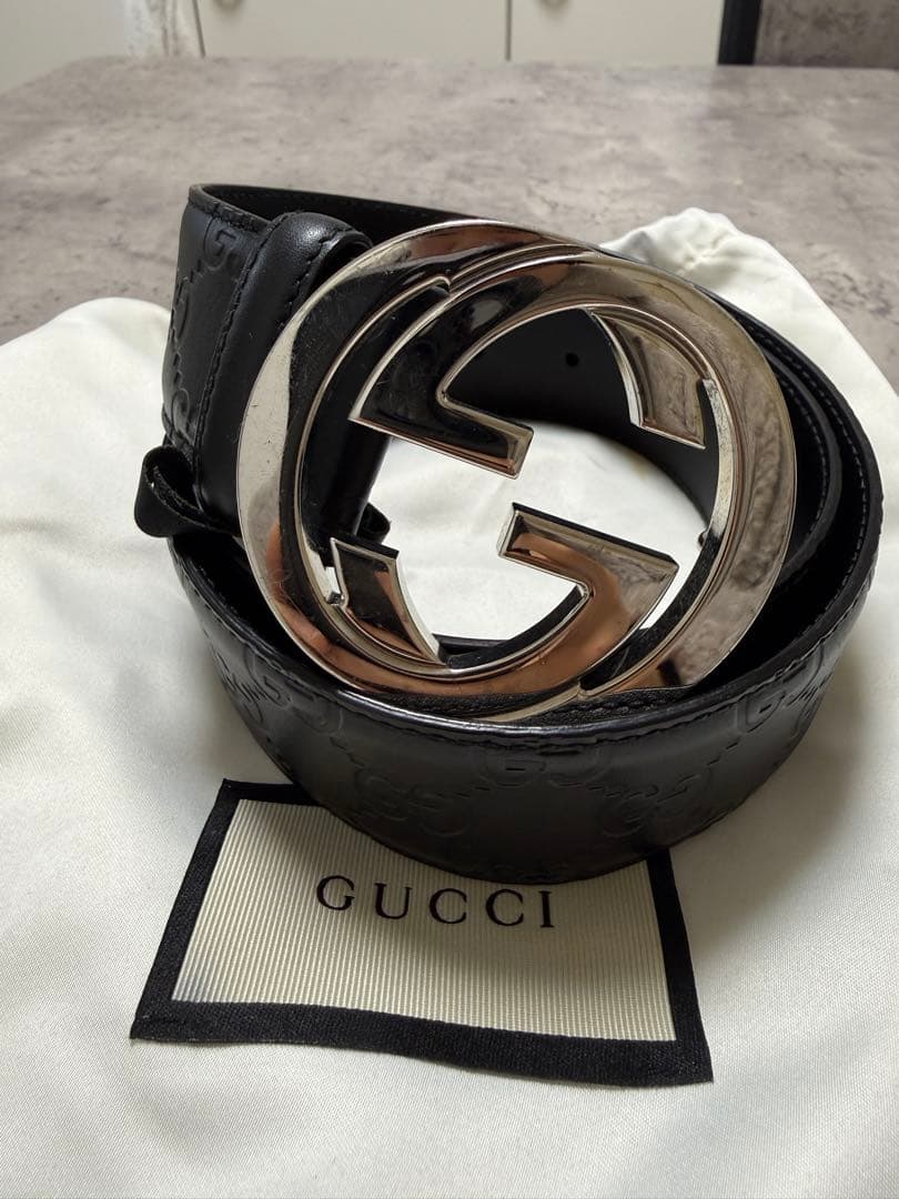 GUCCI ブラック GGパターン ベルト 95-38