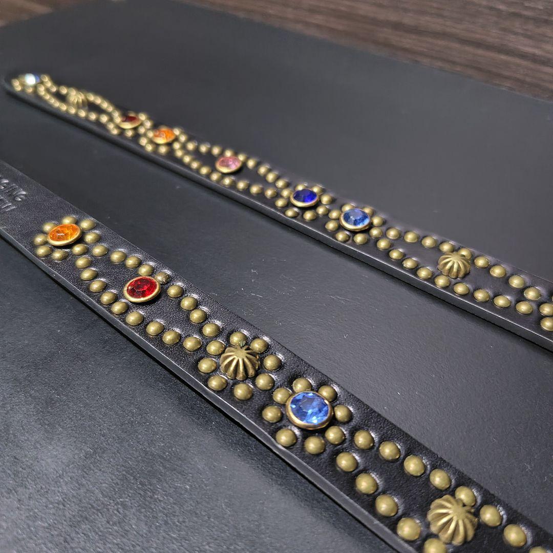 クロス虹■本革レザーフルスタッズナローベルト☆マルチアンティークゴールドブラスト