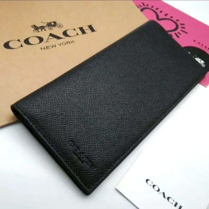 新品　COACH　長財布　メンズ　ブラック　人気の小銭入れ付き
