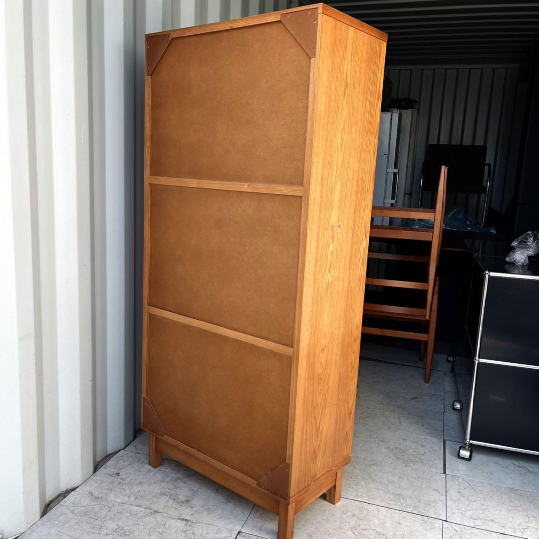 取付無料！フランフラン アコルド タモ材ブックシェルフ ブラックガラス戸付き本棚