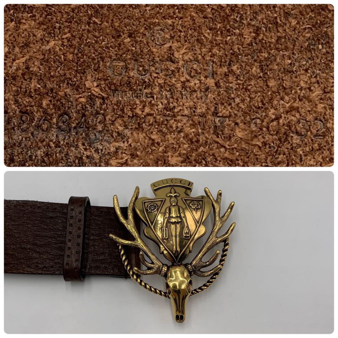 ［美品］グッチ　ディアクレスト　バックル大きめ　ブラウン　ゴールド　50mm