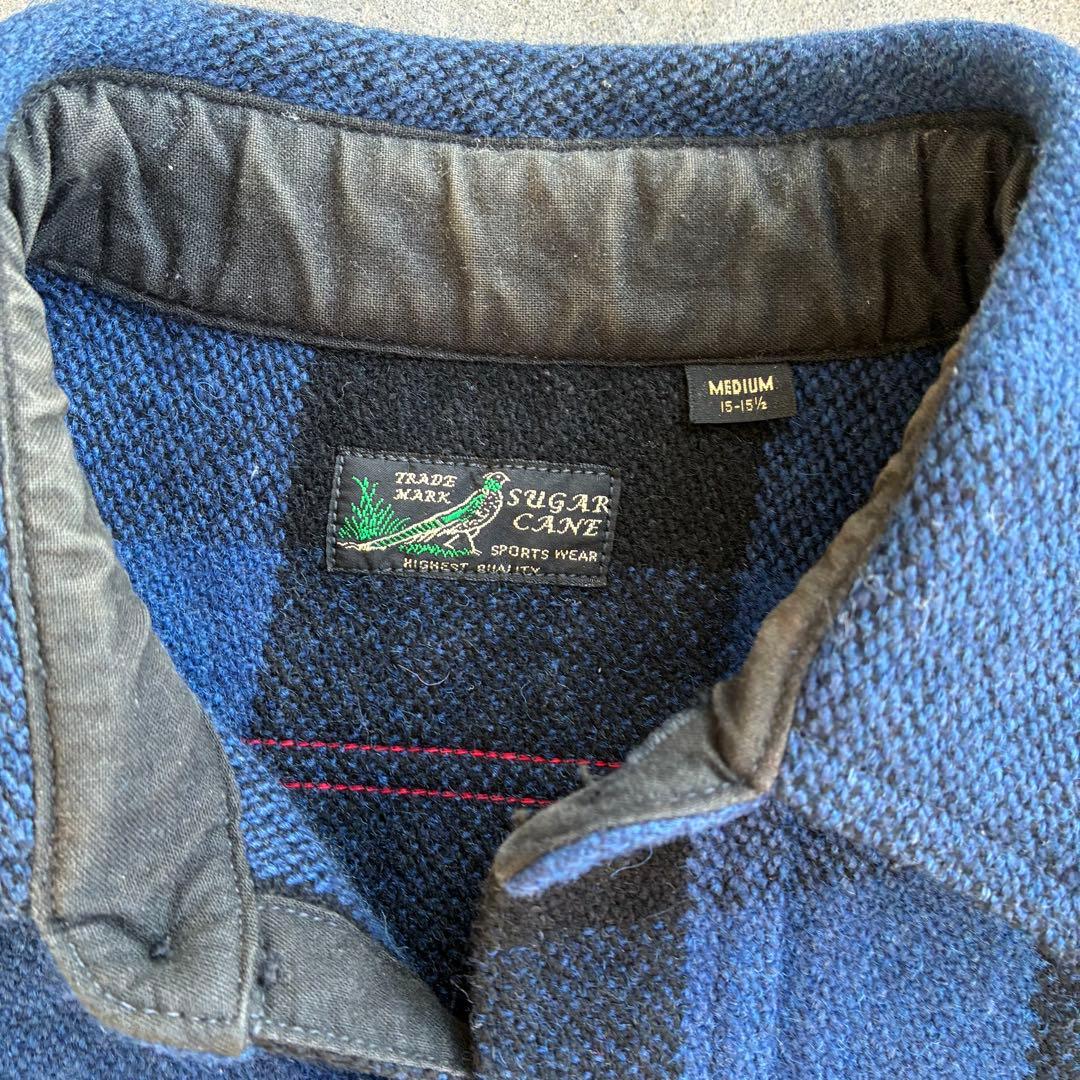 希少 SUGAR CANE ネルシャツ ネイビー/ブラック M 厚手